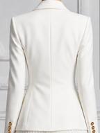 White Double Breasted Gold Button Tailored Blazer