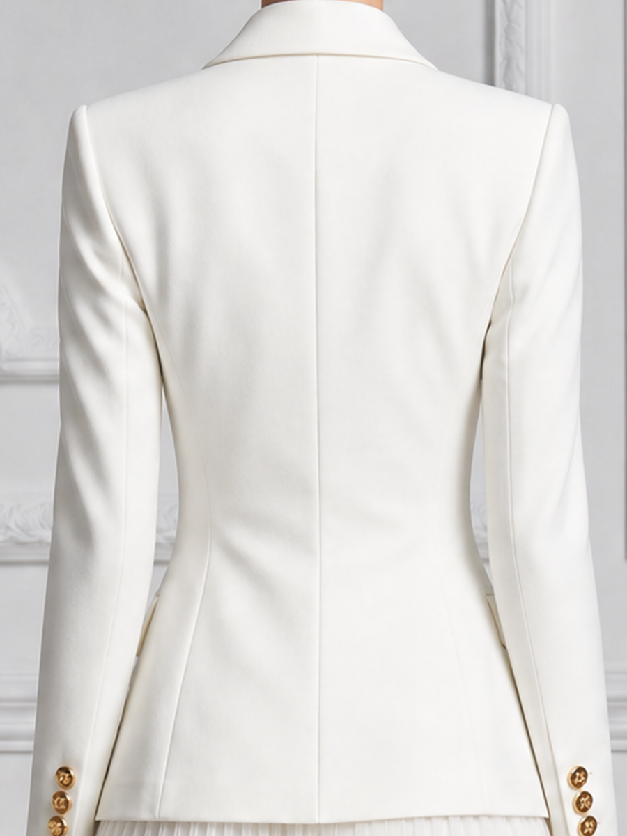 White Double Breasted Gold Button Tailored Blazer