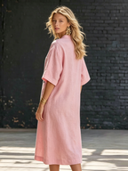 Cozy Buttons Loose-fit Cotton-linen Midi Dress