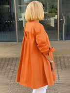 Solid Color Long Cotton Shirt Jackets Women Swing Shap Flattering