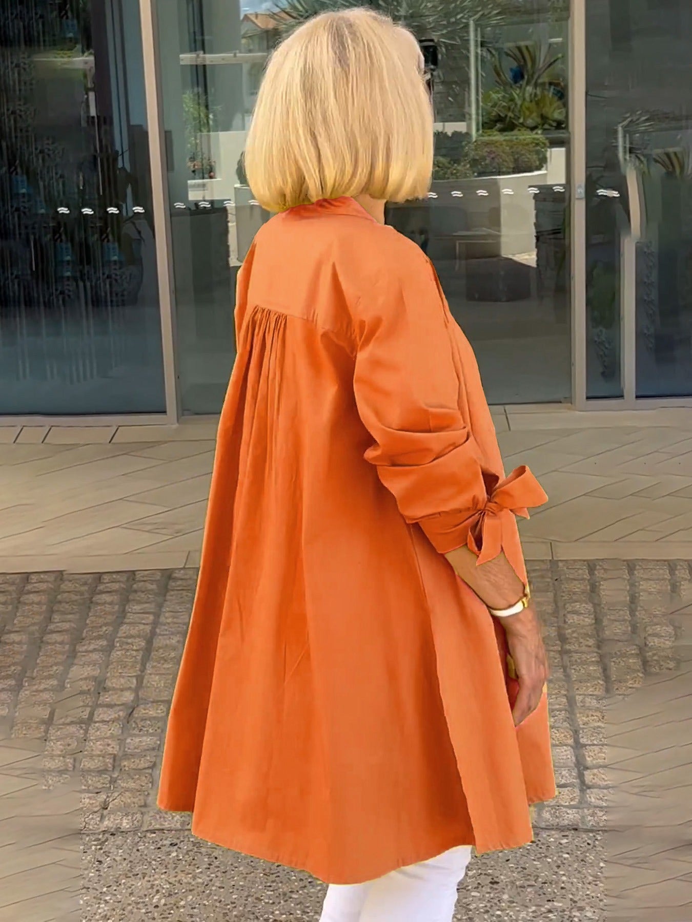 Solid Color Long Cotton Shirt Jackets Women Swing Shap Flattering