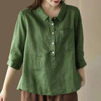 Women's Solid Color Button Down Linen Cotton Shirt