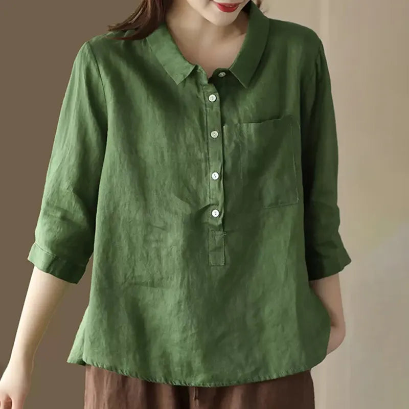 Women's Solid Color Button Down Linen Cotton Shirt