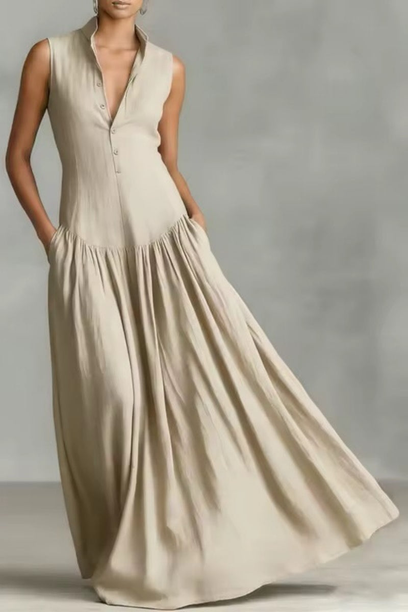 Women's Minimalist   Linen Blend   Sleeveless Maxi Dress