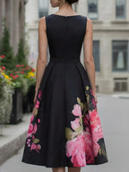 Elegant Sleeveless Midi Dress With Floral Printed