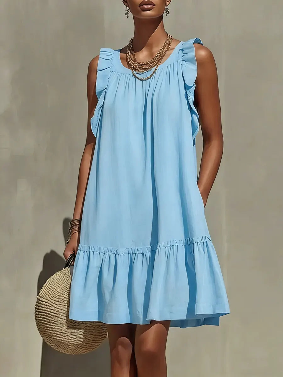 Sleeveless Ruffle Cotton-linen Dress