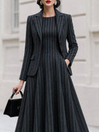 Blazer & Sleeveless Fit & Flare Midi Dress 2-Piece Co-Ord Set