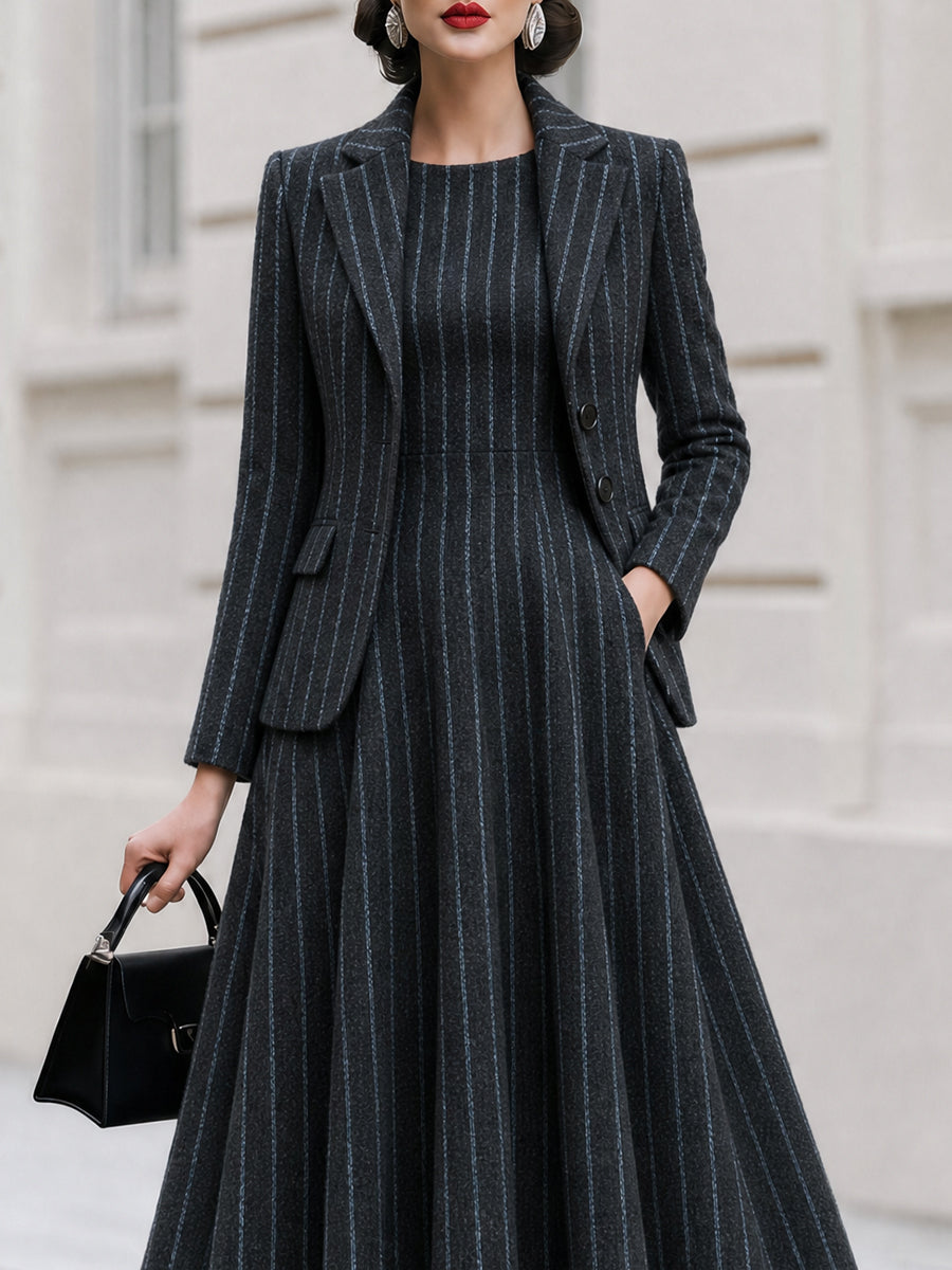 Blazer & Sleeveless Fit & Flare Midi Dress 2-Piece Co-Ord Set