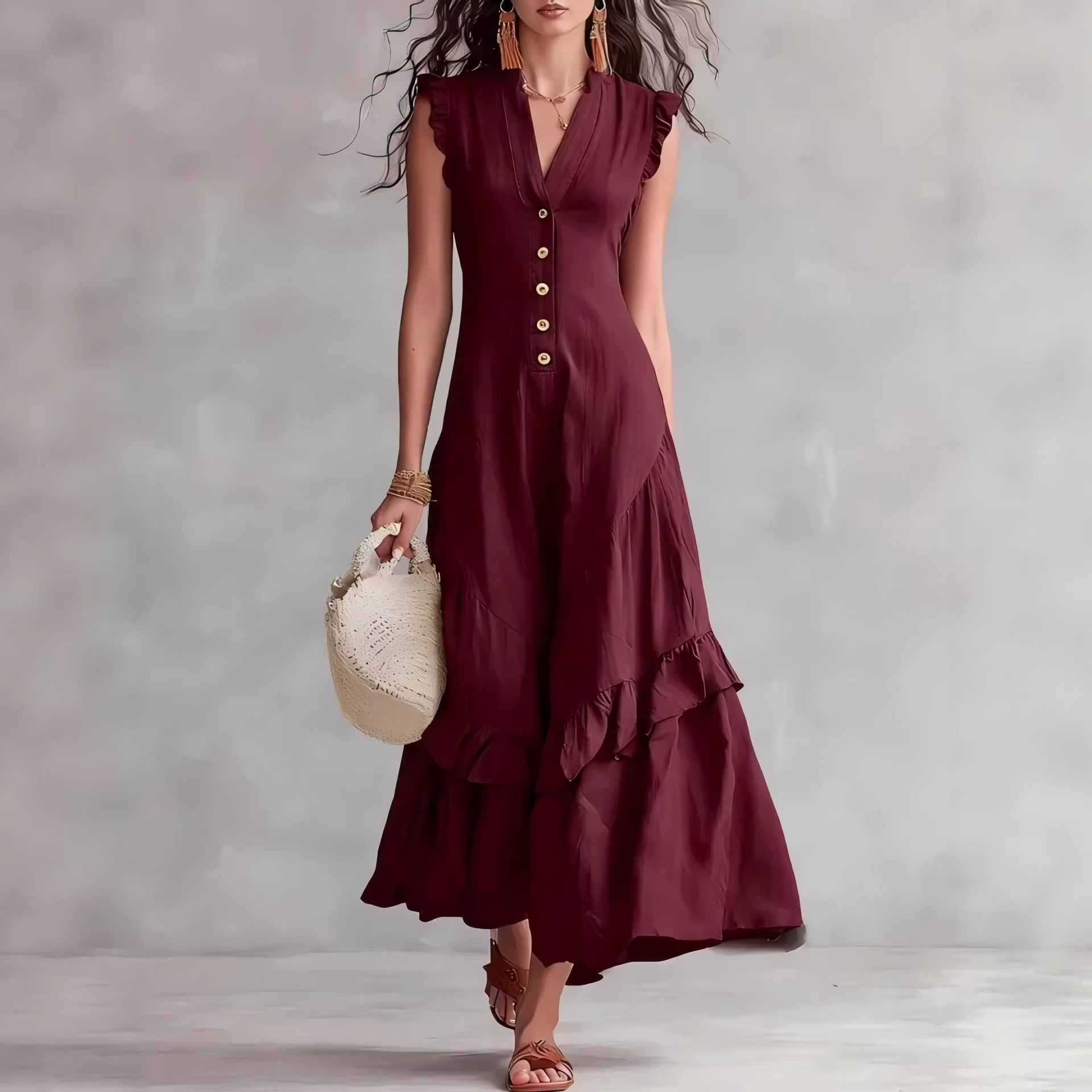Women's Elegant Cotton-Linen Sleeveless Dress