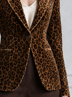 Leopard Print Velvet Single-Button Tailored Blazer