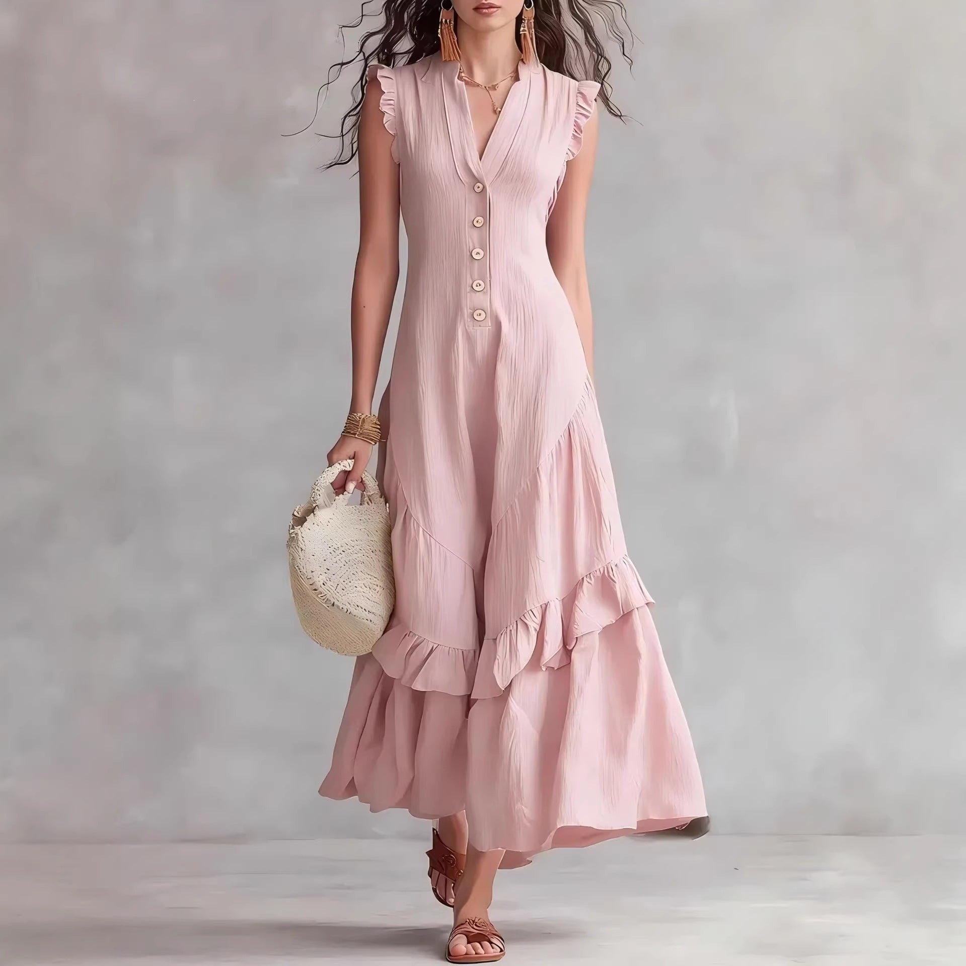 Women's Elegant Cotton-Linen Sleeveless Dress