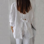 Women's Cotton & Linen Casual Tie-Back Shirt