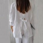 Women's Cotton & Linen Casual Tie-Back Shirt