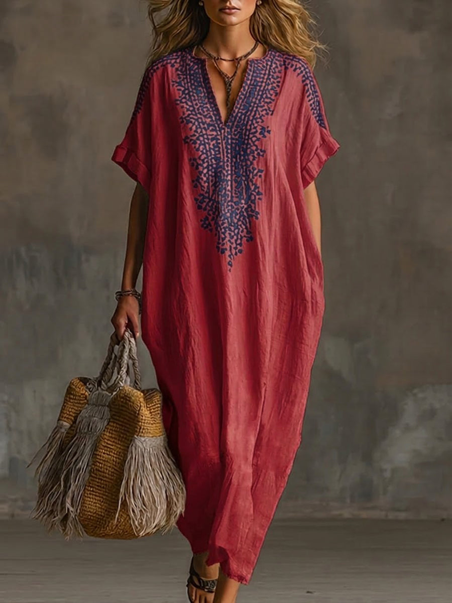 Casual Loose-fitting Linen And Cotton Long Dress