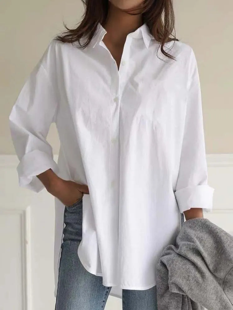 Vintage Lapel Plain Button Down Casual Shirt