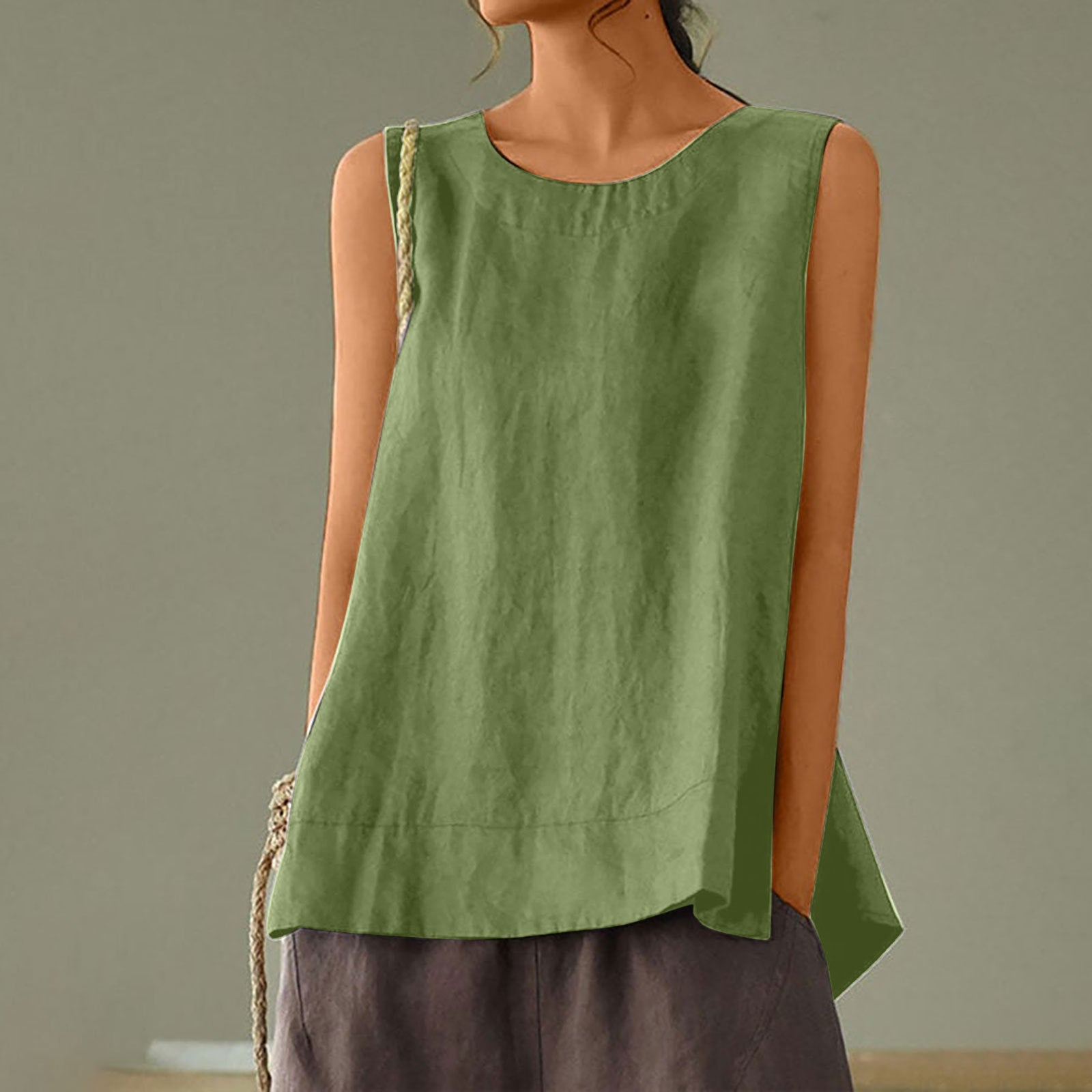 Women's Solid Color Loose Elegant Casual Cotton Linen Tank Top