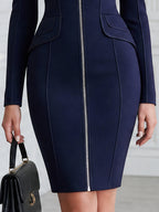 Elegant Structured Statement Zip-Front Tailored Sheath Dress
