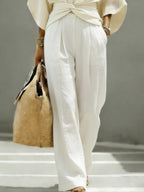Women's Solid-color Casual Cotton-linen Wide-leg Pants