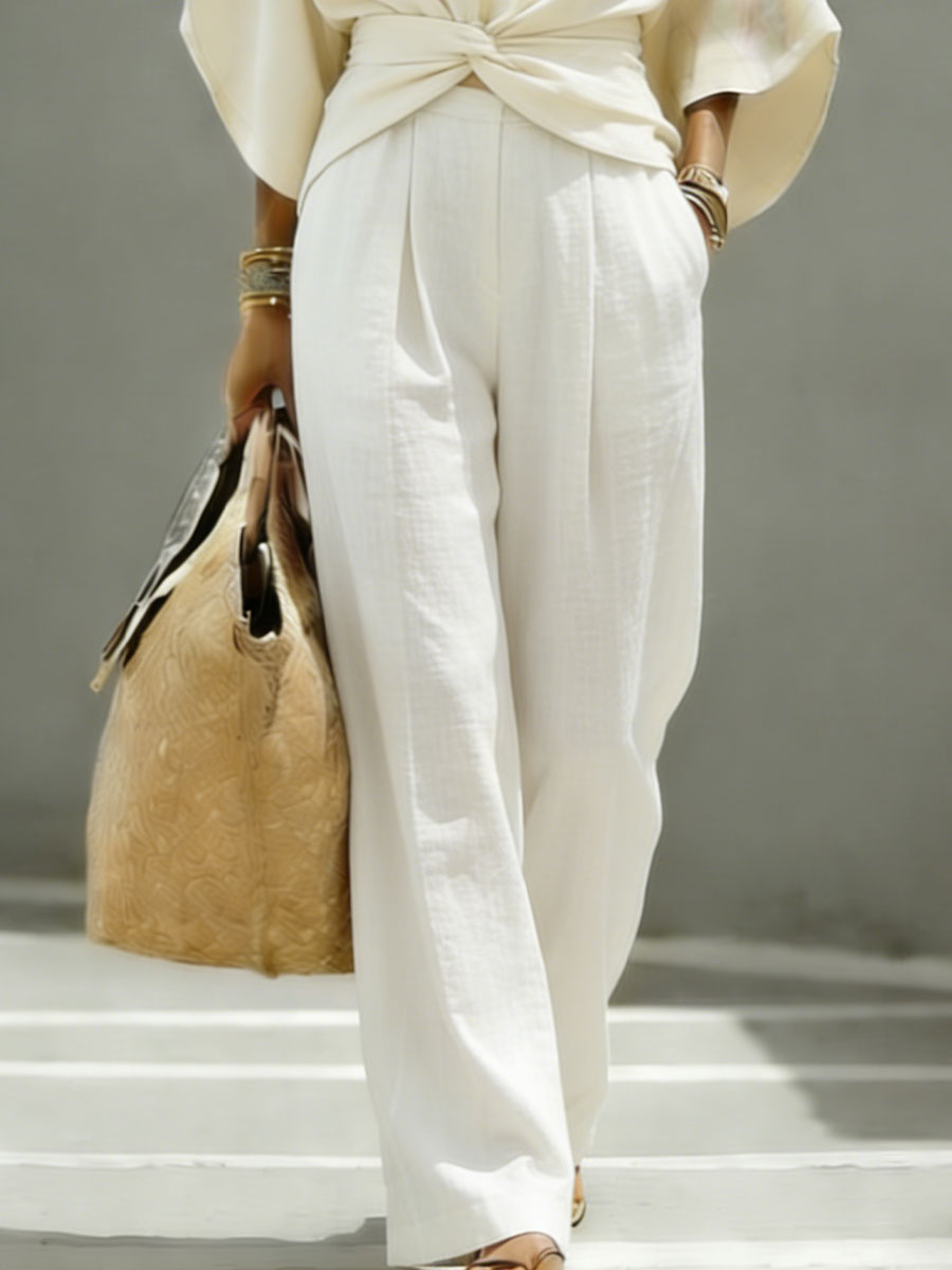 Women's Solid-color Casual Cotton-linen Wide-leg Pants