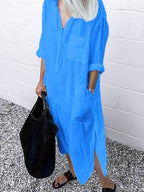 Women's Casual Pure Color Cotton Shirt Dress
