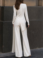Asymmetric Pleated Overlay Top And Wide-Leg Pants Set