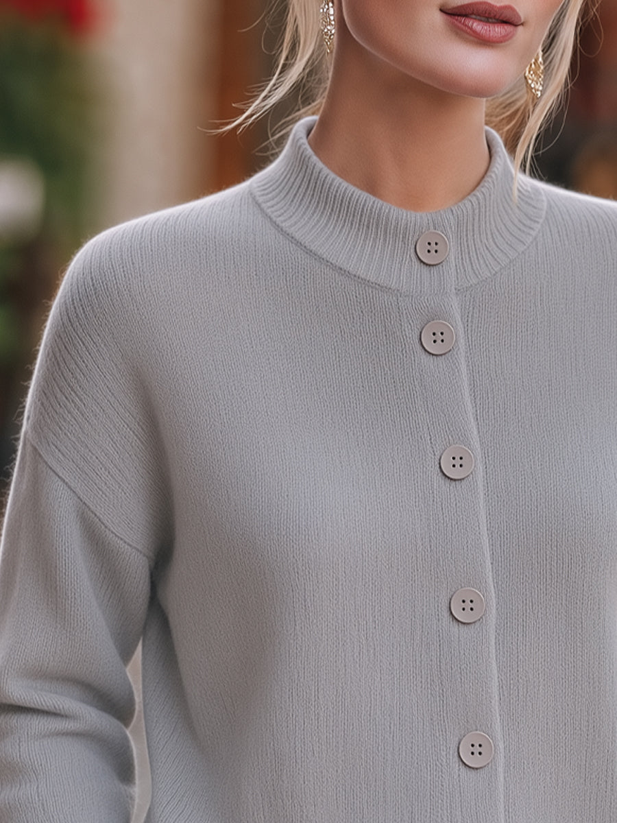 Ribbed-Knit Button-Front Structured Cardigan
