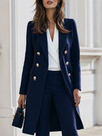 Double‐Breasted Long Blazer Coat & Flared Trousers Co‐Ord Set