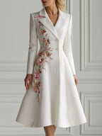 Floral Print Pinstripe A-Line Blazer Dress