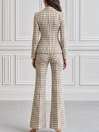 Houndstooth Tweed Blazer & Flare Pants Two-Piece Suit Set