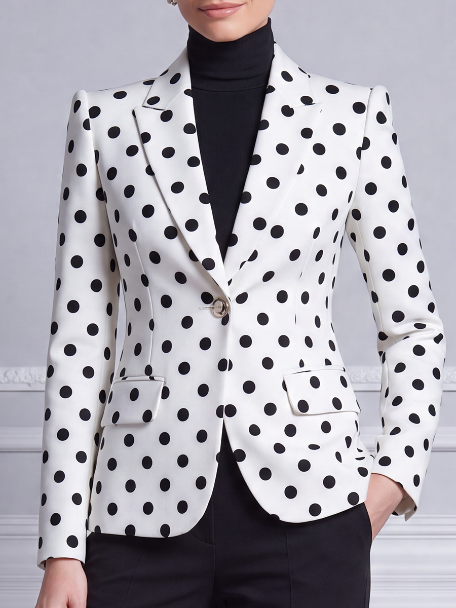 White Preppy Polka Dot Tailored Blazer
