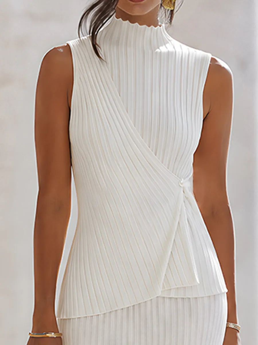 Ribbed Knit Mock Neck Wrap Top & Maxi Skirt Set