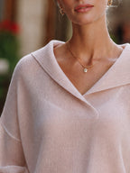 Collar-Neck Relaxed-Fit Knit Pullover Top
