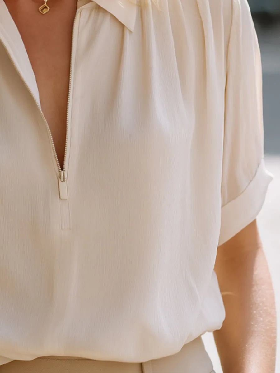 Relaxed Half-Zip Collared Blouse
