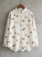 Vintage Polka Dot Pattern Cozy Linen Blouse