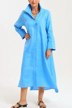 Women's Elegant A-Line Dress with Three-Quarter Sleeves & Practical Pockets