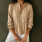 Women's Retro Solid Color V-neck Cotton Linen Shirt