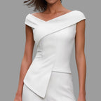 Women's Elegant Solid Color Off Shoulder Cross V Neck Irregular Hem Blouse