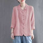 Vintage Button Cotton Linen Solid Comfy Blouse