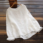 Vintage Flounce Floral Embroidery Cotton Linen Comfy Shirt