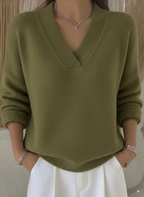 Women's Casual Solid Color V-neck Sweater Top