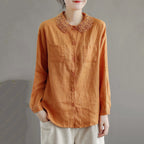 Vintage Women's Cotton Linen Lace Casual Shirt
