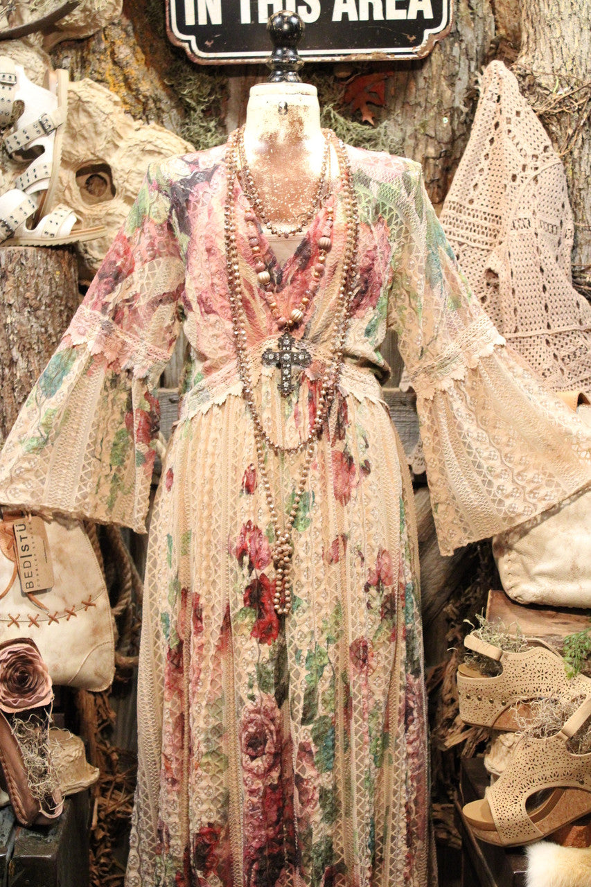 Lead Singer Taupe Big Rose Maxi Dress