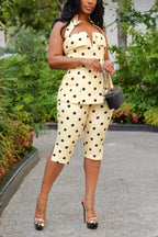 Women's Elegant Halter Vest Shorts Polka Dot Two-Piece Set