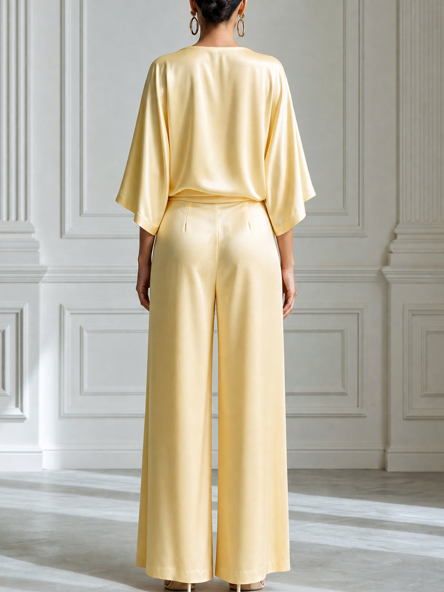 Cowl Neck Batwing Sleeve Top And Wide-Leg Pants Set