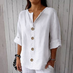 Solid Color Linen Blend Button Casual Shirt