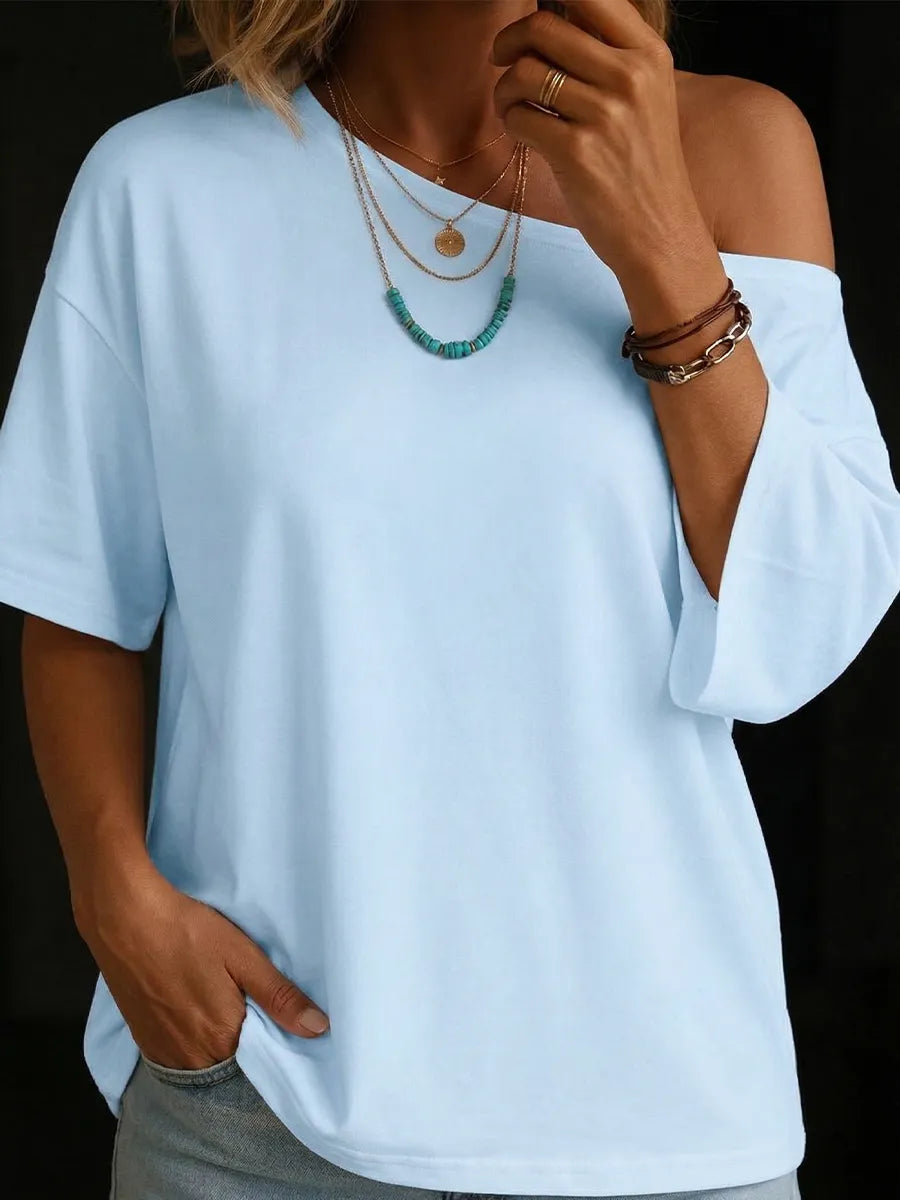 Women's Asymmetrical-neck Cotton Top