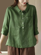 Women's Solid Color Button Down Linen Cotton Shirt