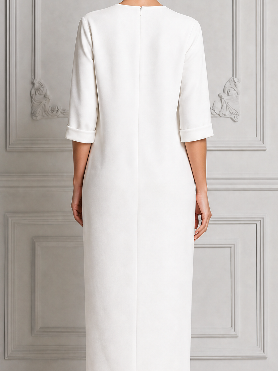 White Dress Stockholm Style Patch Pocket Slit Midi Dress