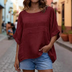 Women's Round Neck Three-quarter Sleeve Casual Loose Top