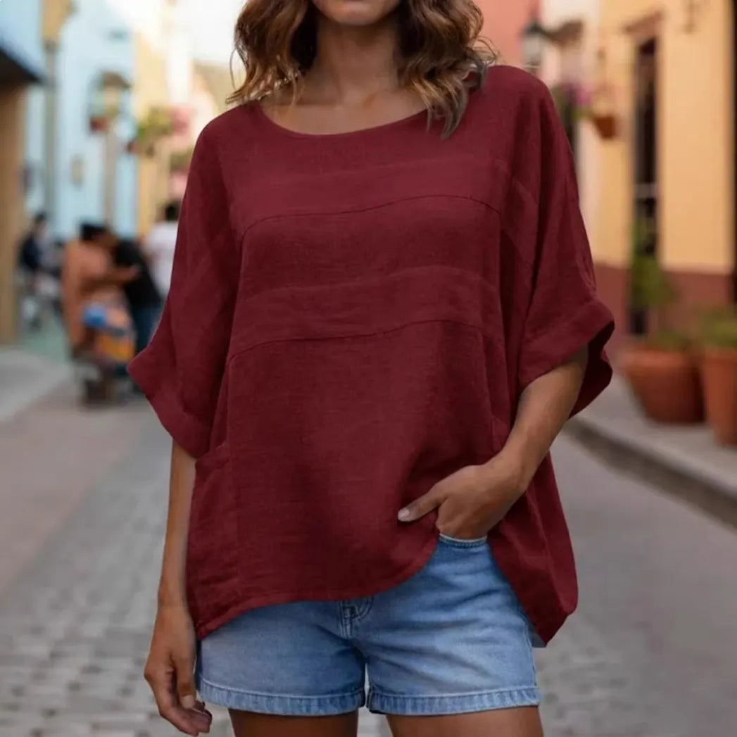 Women's Round Neck Three-quarter Sleeve Casual Loose Top